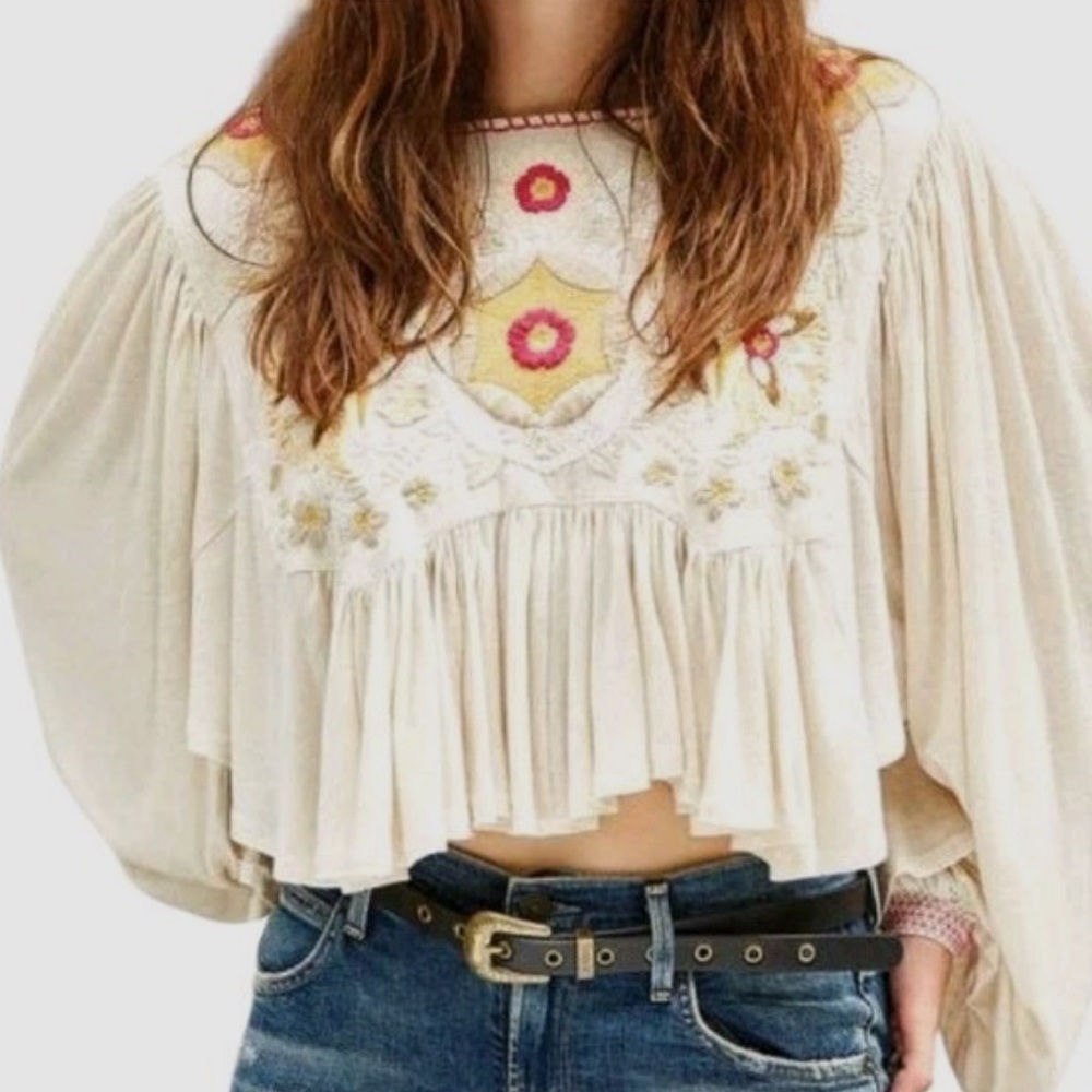 Free People Claudine Embroidered Crop Long sleeve